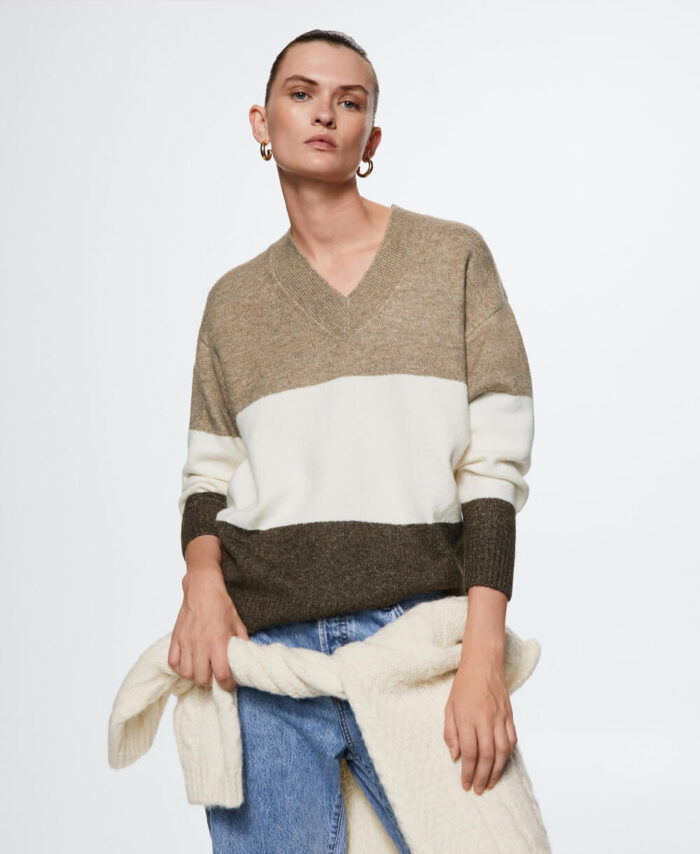 پلیور زنانه دورنگ یقه V