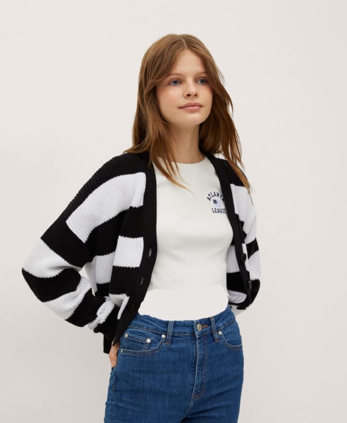 ژاکت کش باف پشمی راه راه با دکمه